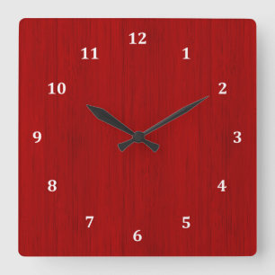 Reloj Cuadrado Mirada de madera de bambú roja marrón del grano