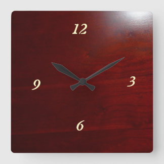 Reloj Cuadrado Mirada de madera de la cereza oscura