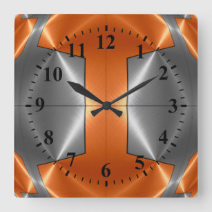 Reloj Cuadrado Mirada metalizado anaranjada de plata del acero