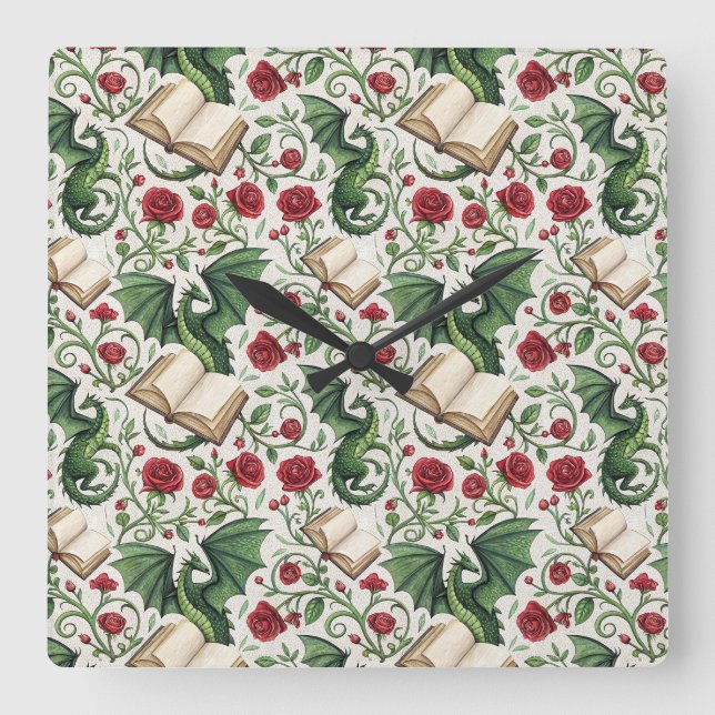 Reloj Cuadrado Mis Primeros Amores - Dragones y Libros (Anverso)