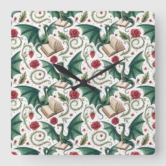 Reloj Cuadrado Mis Primeros Amores - Dragones y Libros (Anverso)