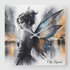 Reloj Cuadrado Misteriosa ciudad de hadas brumosas alas etéreas