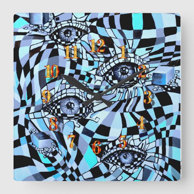Reloj Cuadrado Misterioso post moderno todo viendo acuarela de oj (Anverso)