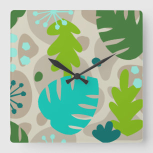 Reloj Cuadrado Mod Monstera Leaf Resumen Tropical Hawaiano -Guay
