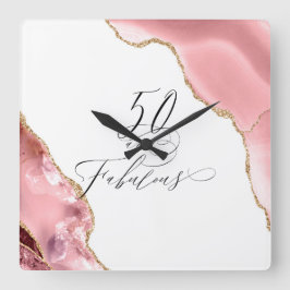 Reloj Cuadrado Moda 50 Magnífica tipografía Rosa de Purpurina de