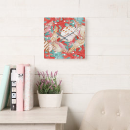 Reloj Cuadrado Moda Aqua Turquoise Coral Red SeashelPattern