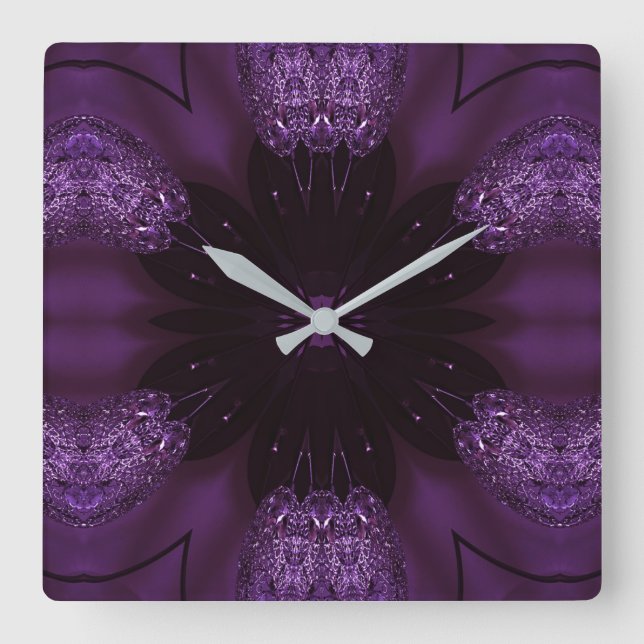 Reloj Cuadrado Moda de diseño Kaleidoscope Elegante Morado brilla (Anverso)