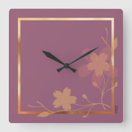 Reloj Cuadrado Moda Dorado Purple Abstracto Marco Floral