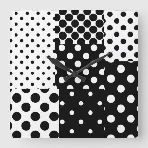 Reloj Cuadrado Moda en blanco y negro con lunares Diseño de estil