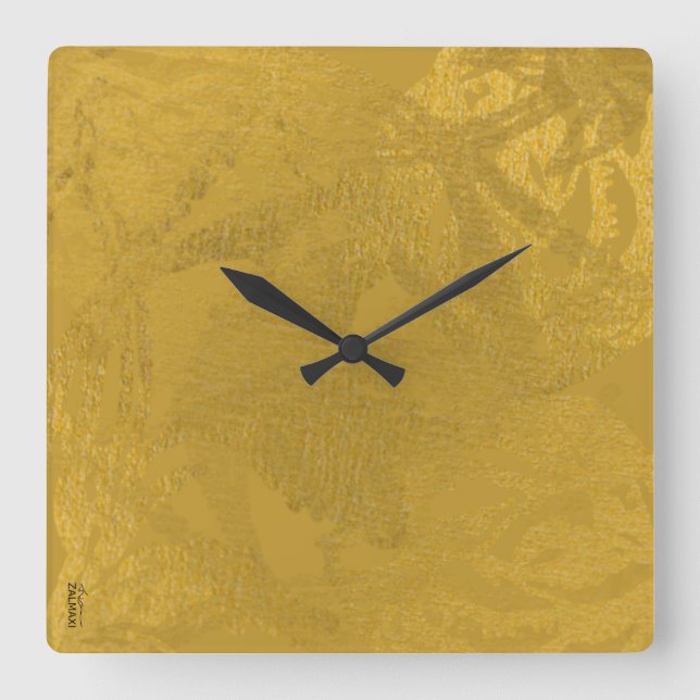 Reloj Cuadrado Moda Gold Abstract Floral (Anverso)