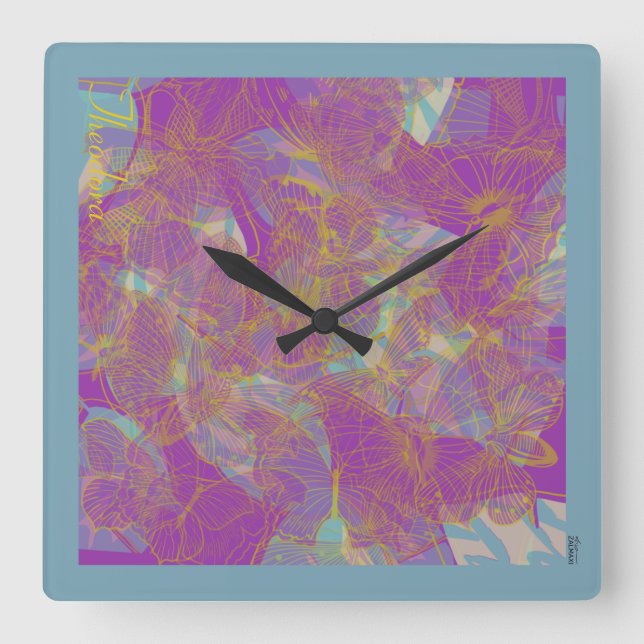 Reloj Cuadrado Moda Mariposa de Oro Aqua Violet (Anverso)