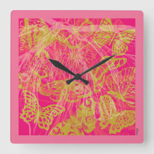 Reloj Cuadrado Moda Mariposa de oro Fuchsia