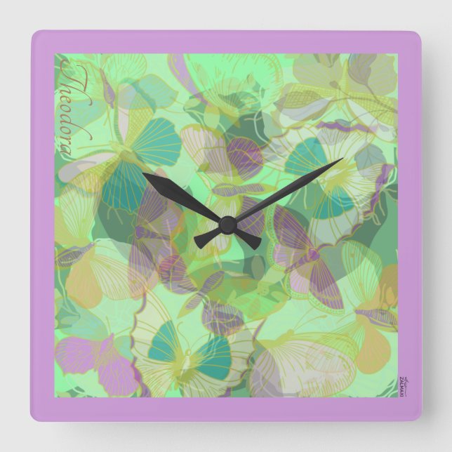 Reloj Cuadrado Moda Mariposa de Oro Pistachio Violet (Anverso)