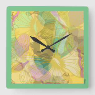 Reloj Cuadrado Moda Mariposa dorada Turquesa amarilla