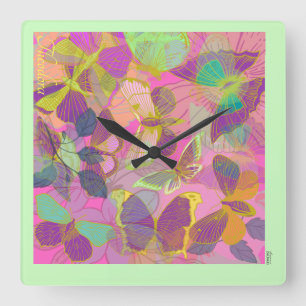 Reloj Cuadrado Moda Mariposa Turquesa Violeta