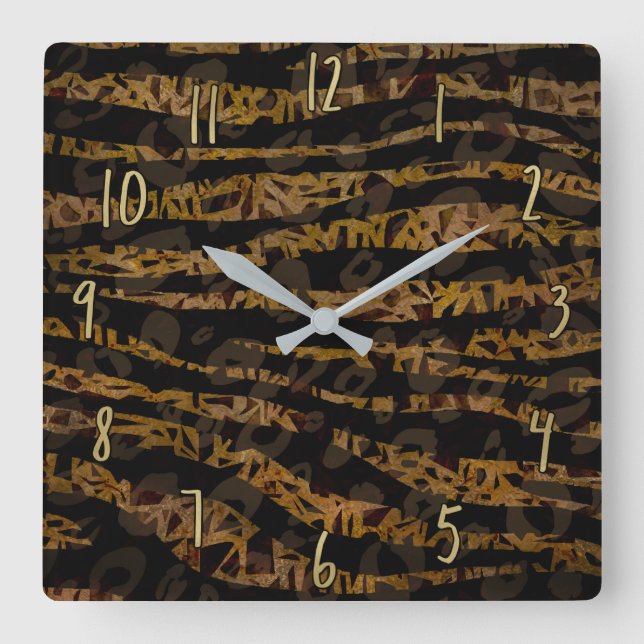 Reloj Cuadrado Moda Mosaica Elegante Safari Glam Jungle Imprimir (Anverso)