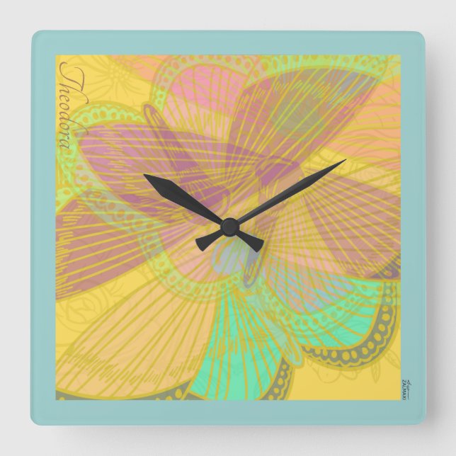 Reloj Cuadrado Moda Naranja amarillo mariposa dorada (Anverso)