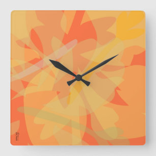 Reloj Cuadrado Moda Naranja de oro Abstracto Floral