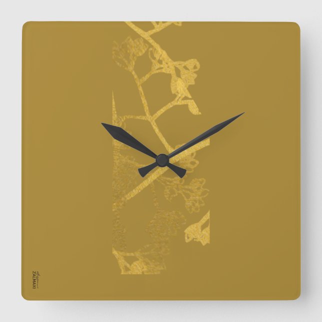 Reloj Cuadrado Moda Oro Beige Abstracto Patrón Floral (Anverso)