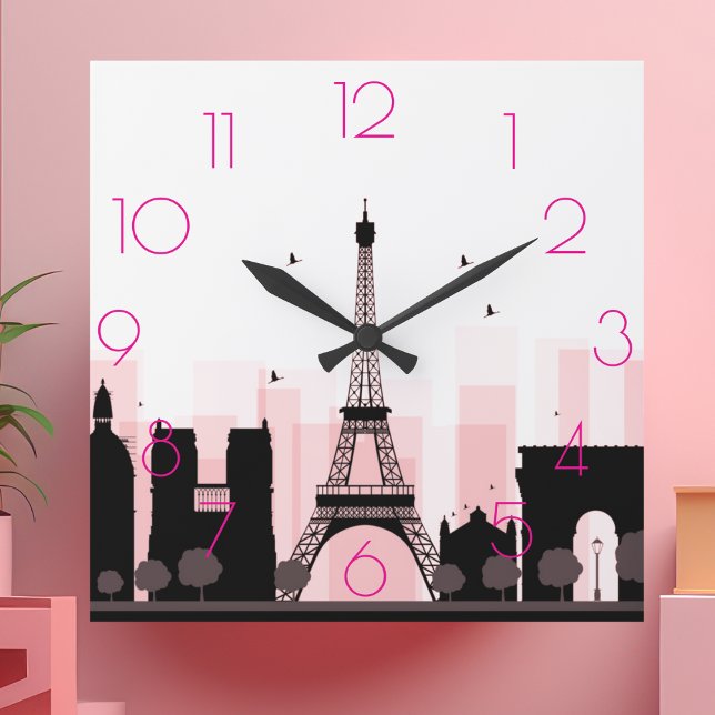Reloj Cuadrado Moda PARIS Torre Eiffel Skyline Pink Moderno (Subido por el creador)