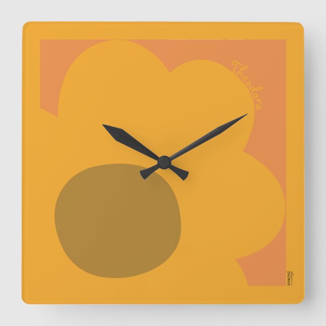 Reloj Cuadrado Moda Resumen Naranja Flor (Anverso)