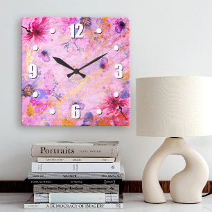 Reloj Cuadrado Moda romántica de color dorado rosa rosa de color 