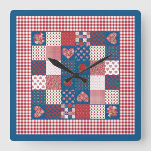 Reloj Cuadrado Moda Square Wall Clock, Faux-Patchwork, Gingham