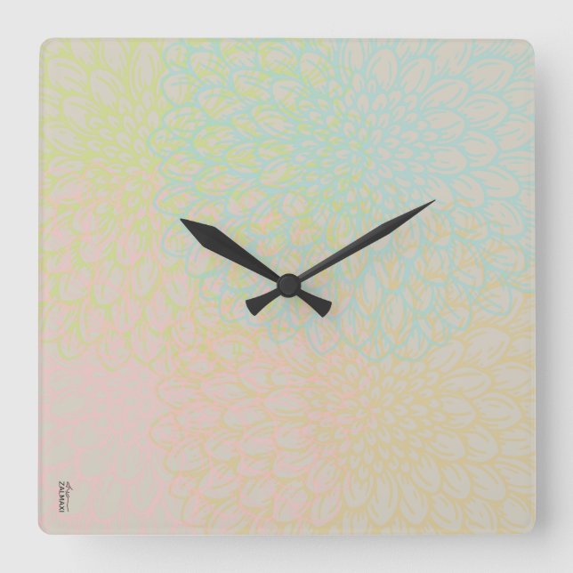 Reloj Cuadrado Moda Violeta de Oro Abstracto Floral (Anverso)