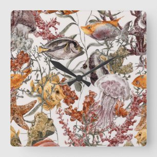 Reloj Cuadrado Modelo 2 de la vida marina de la acuarela