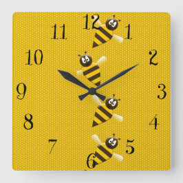 Reloj Cuadrado Modelo abstracto amarillo lindo de las abejas de