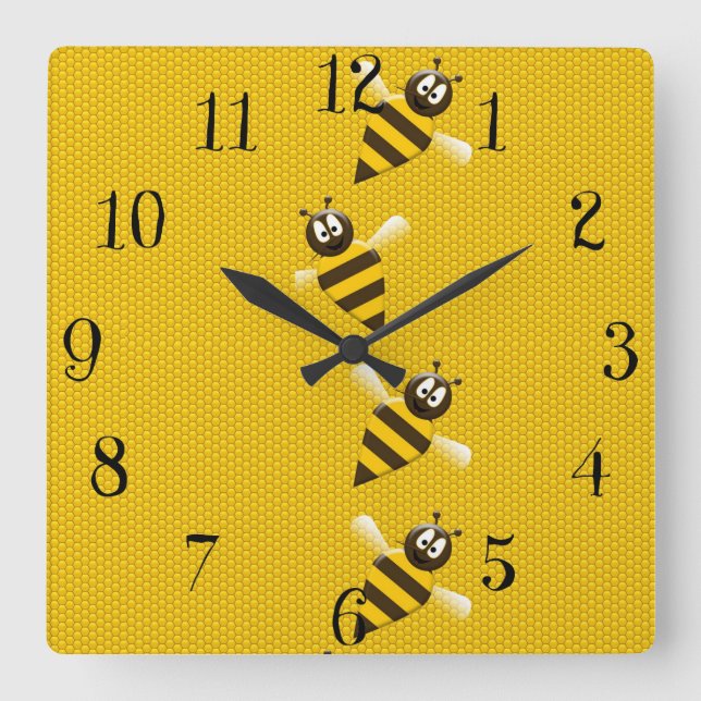 Reloj Cuadrado Modelo abstracto amarillo lindo de las abejas de (Anverso)