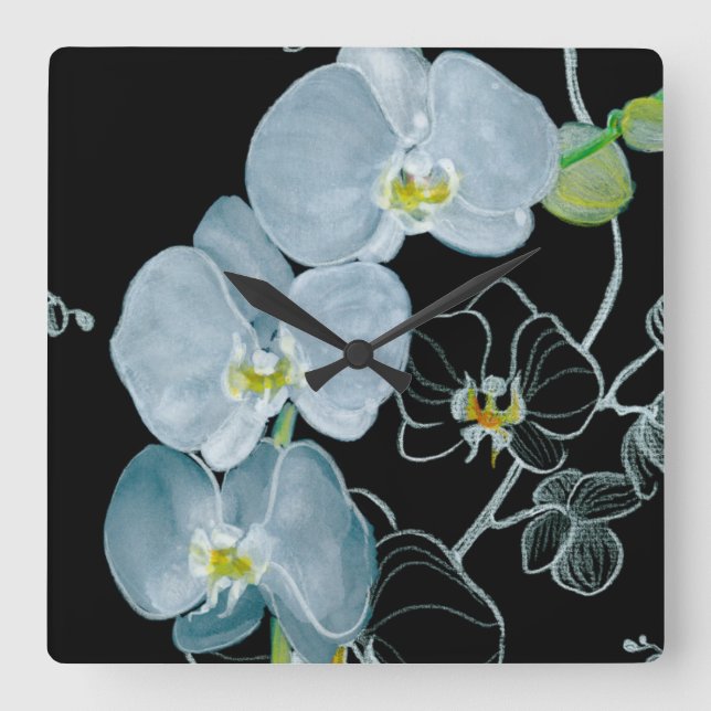 Reloj Cuadrado Modelo blanco de las orquídeas de la acuarela (Anverso)