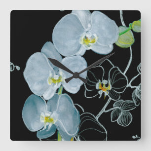 Reloj Cuadrado Modelo blanco de las orquídeas de la acuarela