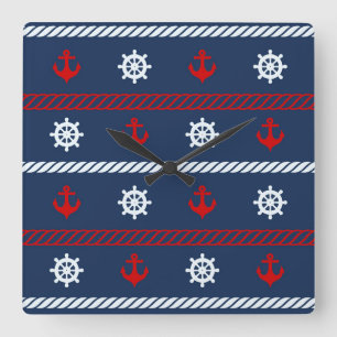 Reloj Cuadrado Modelo blanco y azul rojo del océano