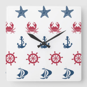 Reloj Cuadrado Modelo blanco y azul rojo del símbolo del mar
