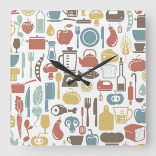 Reloj Cuadrado Modelo con cocinar iconos