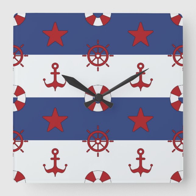 Reloj Cuadrado Modelo de barras y estrellas náutico (Anverso)