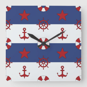 Reloj Cuadrado Modelo de barras y estrellas náutico