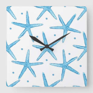Reloj Cuadrado Modelo de estrellas azul de mar de la acuarela