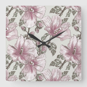 Reloj Cuadrado Modelo de flores rosado silenciado del hibisco