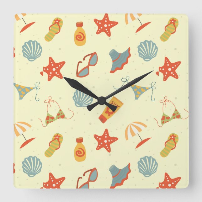 Reloj Cuadrado Modelo de la playa del verano (Anverso)