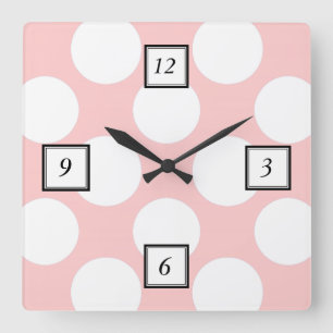 Reloj Cuadrado Modelo de lunares blanco rosado moderno de Rubor