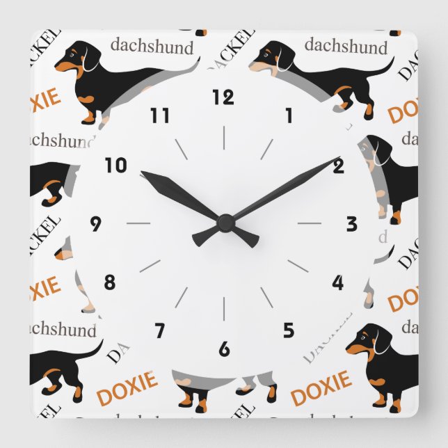 Reloj Cuadrado Modelo del Dachshund (Anverso)