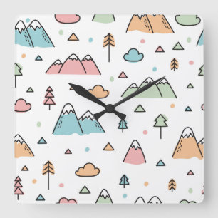 Reloj Cuadrado Modelo dibujado mano linda de la escena de la