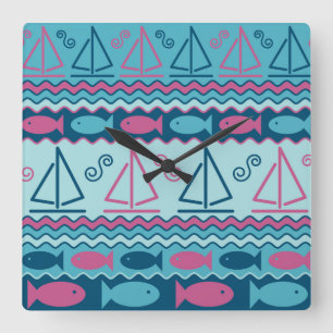 Reloj Cuadrado Modelo estupendo de los pescados y del velero de