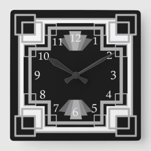Reloj Cuadrado modelo geométrico gris y negro del art déco de l