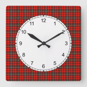 Reloj Cuadrado Modelo rojo brillante clásico de la tela escocesa