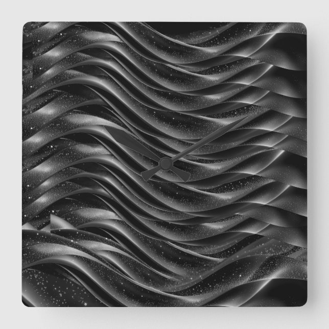 Reloj Cuadrado Modern Abstract Black Waves Wall Clock – (Anverso)