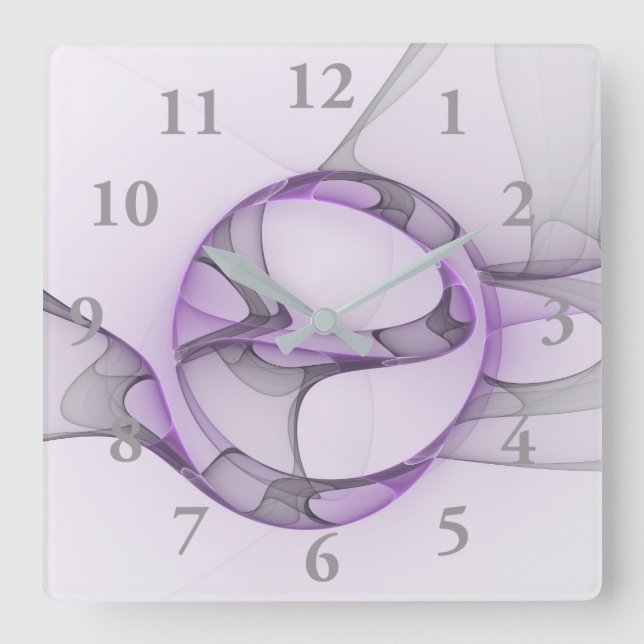 Reloj Cuadrado Modern Abstract Fractal Art Lavender Gray (Anverso)