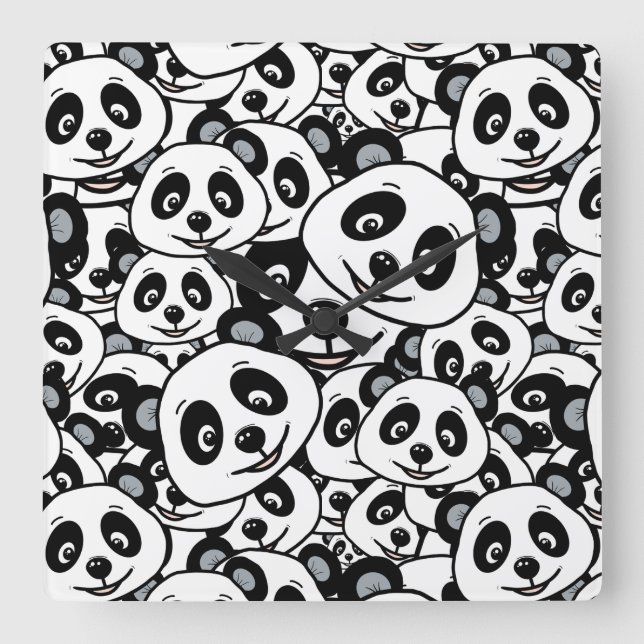 Reloj Cuadrado Modern Black and White Cute Panda Bear Pattern (Anverso)